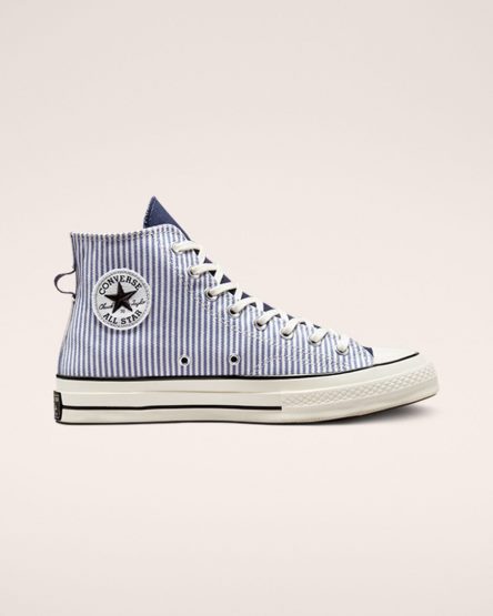 Men's Converse Chuck 70 Crafted Stripe High Top Shoes Wash Indigo / Black | AU 5E083V